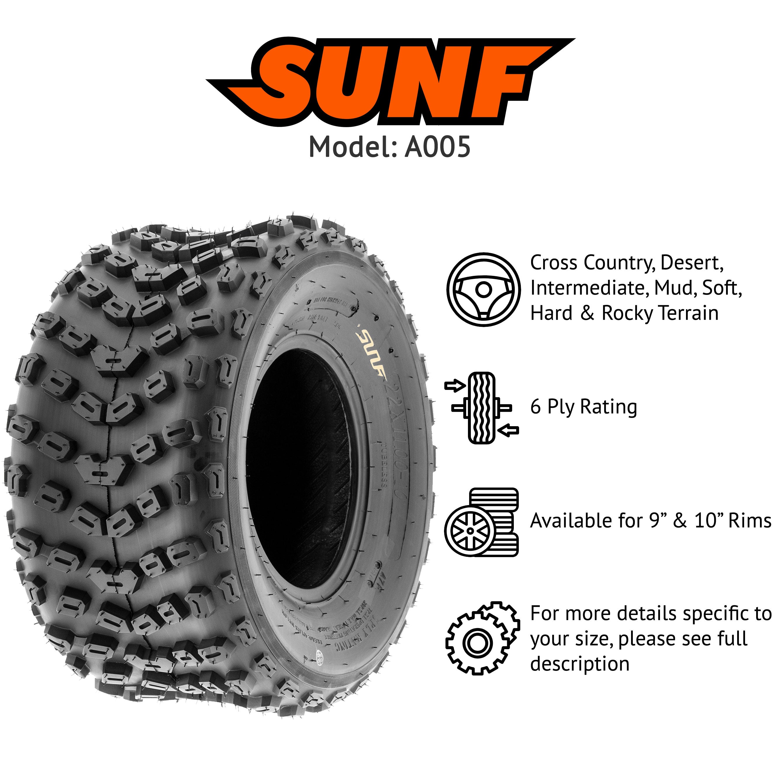 しの様【A03x2 A05x5 A06x5 A07x5 A09x5 他】 SunF A005 22x11-10 SxS ATV UTV off-road Mud racing riding pair